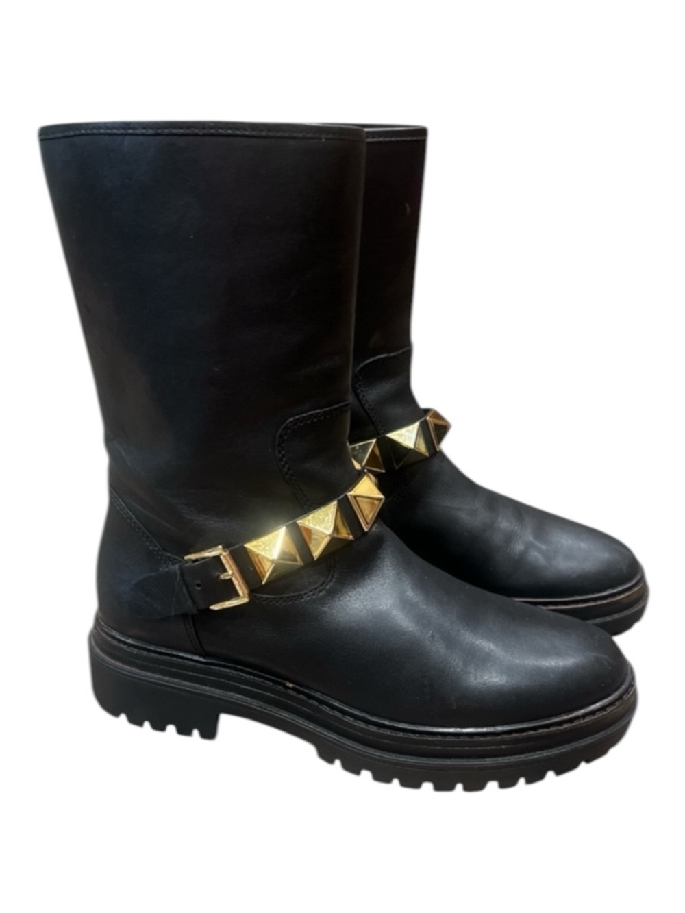 MICHAEL MICHAEL KORS Layton Studded Black  Leather Moto Combat Grunge Boot 7.5